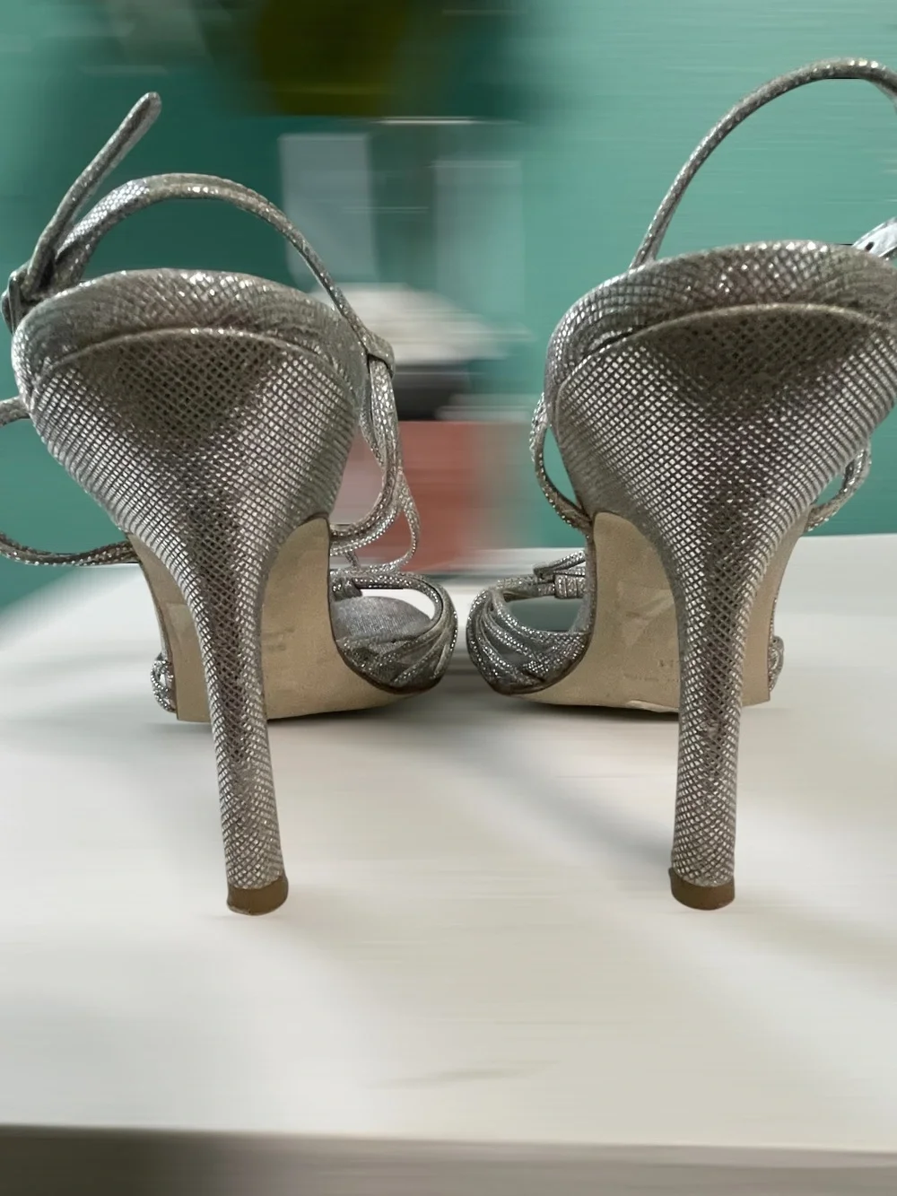 Guess by Marciano Metallic Silver Strappy Knot Heels